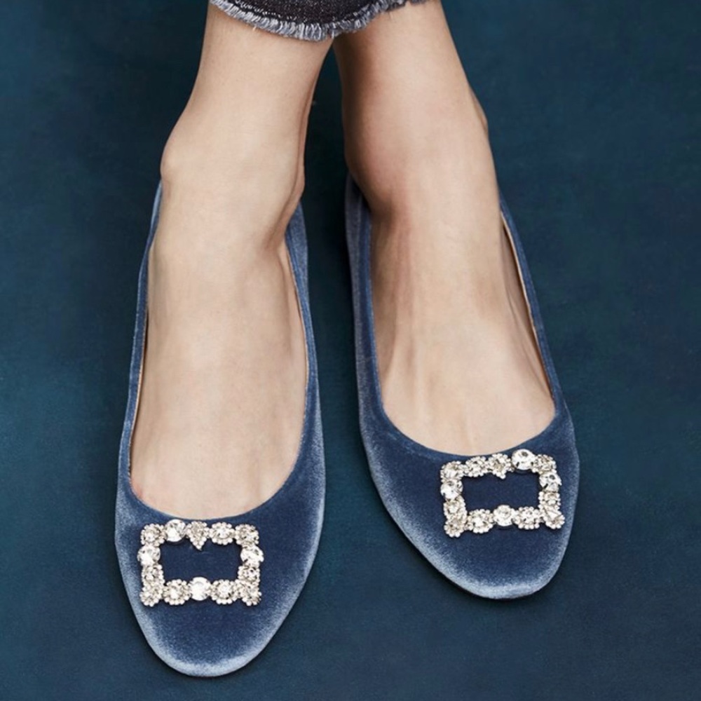 Sole Society Blue Velvet Rhinestone Flats